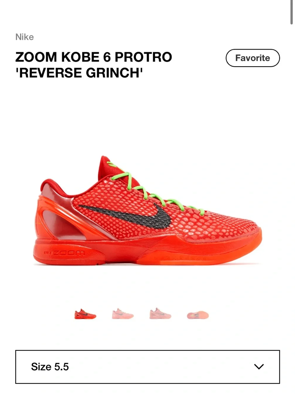 Nike Kids Zoom Kobe 6 Protro - Red with Neon Green Laces